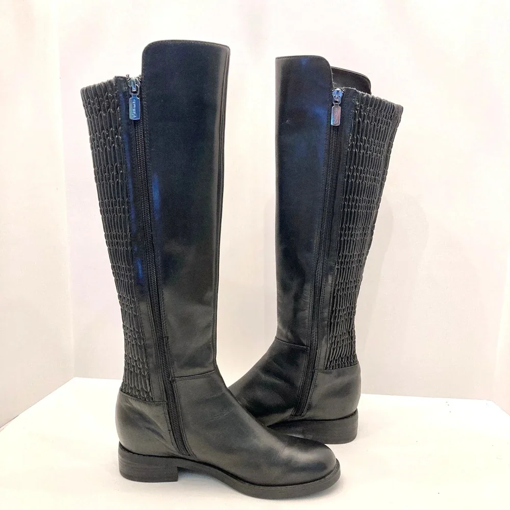 Blondo Boots‎ Womens 6 Black Leather Water Resistant Tall Riding Elastic Back